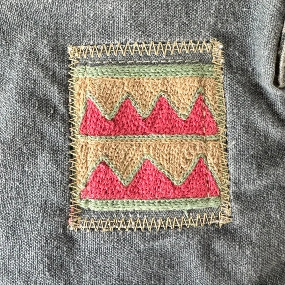 Vintage Addiction Gray Crossbody Purse Bag Canvas 100% Cotton Crochet Patch - Picture 5 of 14